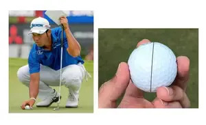 Hideki Matsuyama using a line